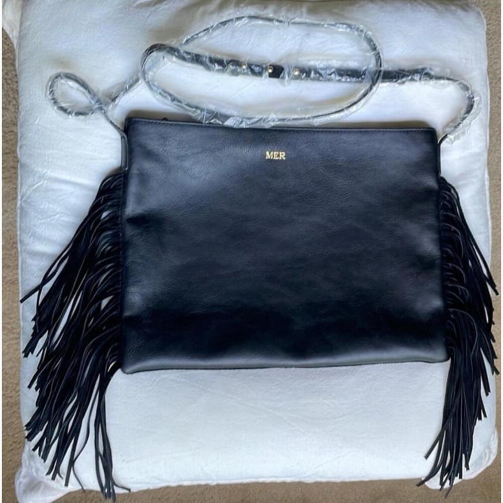Mark and Graham Fringe Crossbody Bag‎ Womens Black Like New Monogram MER Boho
